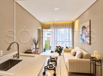 Apartamento · 32m² · 1 Quarto · 1 Vaga · Flat mobiliado em Moema com varanda próximo ao Parque Ibirapuera e Shopping Ibirapuera