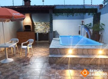 Casa · 87m² · 2 Quartos · 3 Vagas · SOBRADO 2 QUARTOS PISCINA E  CHURRASQUEIRA 350 M MAR  ITANHAÉM-SP