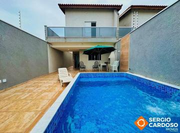 Casa · 115m² · 4 Quartos · 3 Vagas · CASA NOVA 4 QUARTOS 2 SUÍTES COM PISCINA 100M MAR ITANHAÉM/SP
