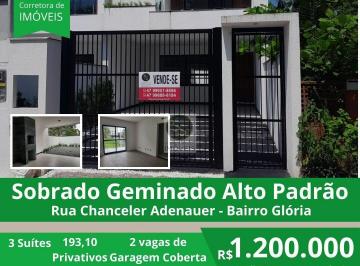 Casa · 195m² · 3 Quartos · 2 Vagas · Sobrado Geminado de Alto Padrão em Joinville/SC - Bairro Glória