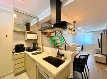 Cozinha · Apartamento à beira mar com 2 quartos (1 suíte), 1 vaga e lazer à venda no Tombo, Guarujá