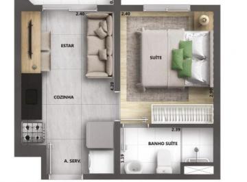Planta 01 - 1 dorm 24,54m² · Apartamento, Vila Guilherme, São Paulo, SP