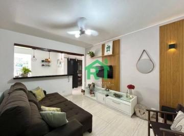 Sala · Apartamento com 2 quartos (1 suíte), 1 vaga e lazer à venda no Tombo, Guarujá
