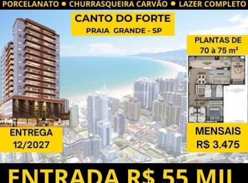 Apartamento · 70m² · 2 Quartos · 1 Vaga · Canto Do Forte Entrada R$R$ 35.135,75 Mil - 2 Dormts, varanda gourmet, Lazer na Cobertura