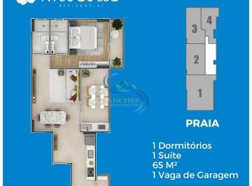 Apartamento · 65m² · 1 Quarto · 1 Vaga · Apartamento com 1 quarto, Balneário Flórida, Praia Grande - R$ 395 mil, Cod: 6463