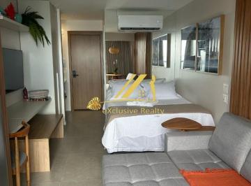 Foto 01 · Aluguel de studio mobiliado, andar alto, com vista mar. 27m2. Alive Corredor da Vitória. Prédio com