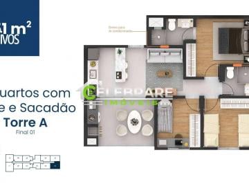 Apartamento · 58m² · 3 Quartos · 1 Vaga · APARTAMENTO CENTRO DE PINHAIS,03 QTOS,SUÍTE,SACADA C/ CHURRASQ.
