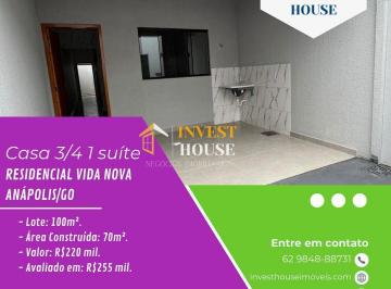 Casa · 70m² · 3 Quartos · 1 Vaga · Casa 3/4 1 suíte no Residencial Vida Nova - Anápolis/GO