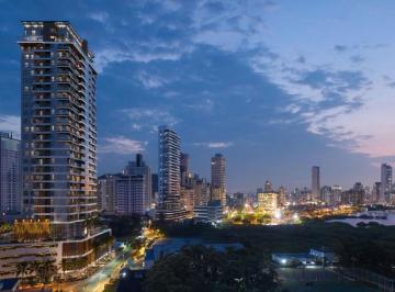 Torre do Vista Mare ao entardecer, no bairro Fazenda, Itajaí (imagem ilustrativa) · Vista Mare Residencial: 3 dormitórios e 96 m² prontos na Fazenda
