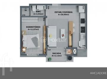 82995b32 · Apartamento, 1 dormitórios, 41.98 m², em Cachoeira do Bom Jesus