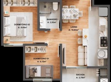 Na?poles - Planta 43 m² · Nápoles - 2 quartos com sacada e churrasqueira