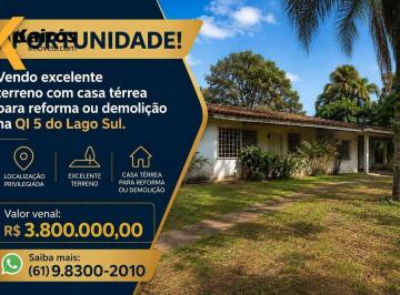 8eb53dc63079320e3a14436b7345c8b0759acff0 · Terreno com casa térrea para reforma ou demolição em localização privilegiada na QI 5 do Lago Sul. I