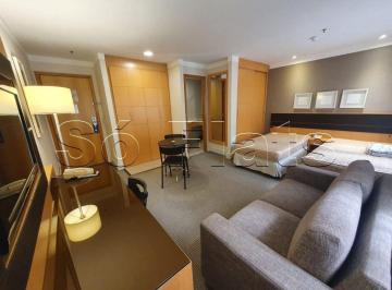 Apartamento · 28m² · 1 Quarto · 1 Vaga · Belíssimo flat totalmente mobiliado, com serviços de arrumação e lavanderia coletiva.