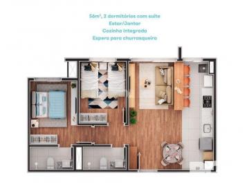 Apartamento · 56m² · 2 Quartos · 1 Vaga · Apartamento de 2 dormitórios, suíte e espera para churrasqueira ou lareira.