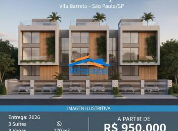 Casa · 170m² · 3 Quartos · 3 Vagas · Sobrados em Construção 3 Quartos sendo 3 Suites Vila Barreto – São Paulo/SP