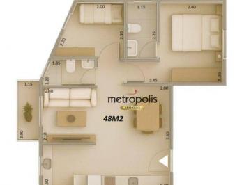 Planta · Apartamento com 2 dormitórios à venda, 48 m² por R$ 219.000,00 - Vila América - Santo André/SP