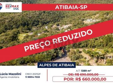 Terreno · 1389m² · Terreno à venda, 1.338m² por R$660.000 - Alpes de Atibaia - Atibaia/SP
