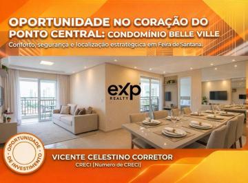 Apartamento · 200m² · 3 Quartos · 1 Vaga · Apartamento 1º Andar - Condomínio Belle Ville, na Rua Caraíbas, 90 - Ponto Central, Feira de Santana
