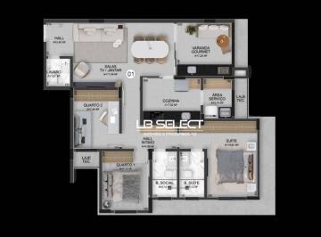 188f271c3d544180a74d710af46b03a73895d594 · Apartamento com três quartos, uma suite, sala em dois ambientes, varanda gourmet e duas vagas de gar