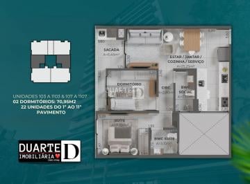 Apartamento · 70m² · 2 Quartos · 1 Vaga · Plantas 3 e 7 do 1° ao 11° Pavimento no Porto de Capri, em Pedra Branca, Palhoça/SC