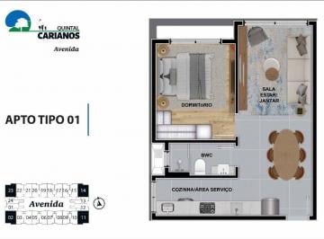 Planta humanizada final 23 - 1 quarto (imagem ilustrativa - mobili rio e decora  o n o inclu dos) · Apartamento 1 quarto Carianos Florianópolis Quintal Carianos - Pátio