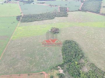Vista aérea (drone) mostrando a casa sede ao centro da imagem, divisão dos talhões de soja, área de reserva e topografia 100% plana. · Chácara 15 Alqueires em Araporã-MG | 12,5 Alq. em Soja
