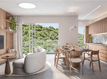 Living e jantar da planta de 97,04 m², com a sacada voltada para o morro (imagem ilustrativa) · Apartamento 3 quartos 97,04 m² Fazenda Itajaí