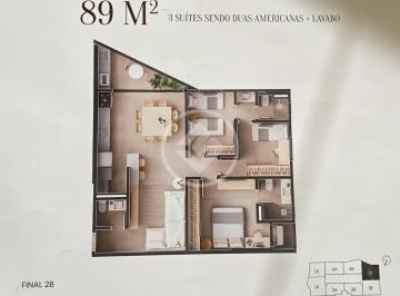 Apartamento · 89m² · 3 Quartos · 1 Vaga · Três suítes uma americana 89 m² codigo: 134009