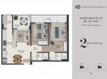 Apartamento · 74m² · 2 Quartos · 1 Vaga · Venda | Apartamento 2 quartos (1 suíte)