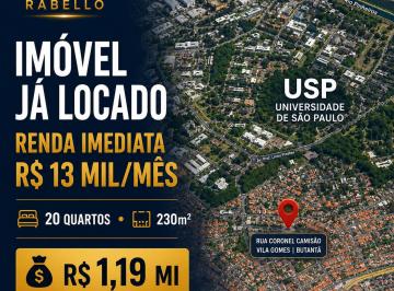 Comercial de 20 quartos, São Paulo · Butantã | Imóvel Locado ao Lado da USP | Renda Imediata ~R$13k/mês | Alta Rentabilidade | R$ 1.190MM