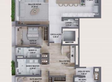 Planta 01 - 3 dorm 175,60m² · Apartamento no coração de Florianópolis com 3 suítes e 175,60m² - Imperdível!