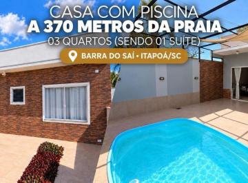 Casa · 83m² · 3 Quartos · 2 Vagas · Casa com piscina a 370 metros da praia na Barra do Saí, com  03 quartos (sendo 01 suíte) em Itapoá/S