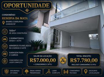 Casa · 160m² · 3 Quartos · 4 Vagas · Reserva da Mata - Casa Sobrado para locação no Condomínio Reserva da Mata | Jundiaí/SP