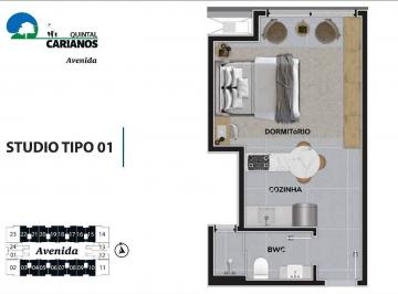 Planta humanizada final 3 - est dio (imagem ilustrativa - mobili rio e decora o n o inclu dos) · Apartamento 1 quarto Carianos Florianópolis Quintal Carianos - Pátio