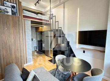 Foto 01 · Apartamento para alugar em Moema Pássaros, studio, pé direito duplo, 27m².