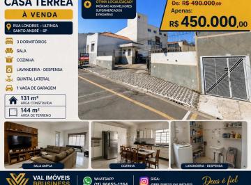 Casa · 141m² · 3 Quartos · 1 Vaga · Casa à venda, 3 dormitórios com quintal 1 vaga Metalurgica, Santo André, SP