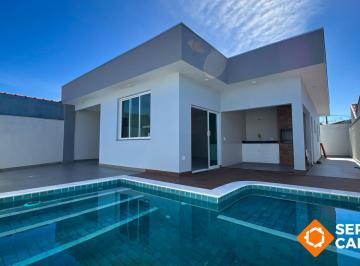 Casa · 124m² · 3 Quartos · 4 Vagas · CASA NOVA NO JARDIM REGINA – APENAS 50M DO MAR! PISCINA E CHURRASQUEIRA