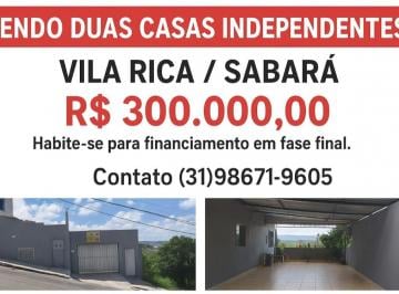 Casa de 2 quartos, Sabará · FINANCIA! 02 CASAS INDEPENDENTES R$300 MIL AS DUAS .HABITE-SE FINALIZANDO