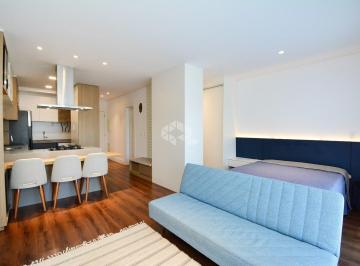 Apartamento · 49m² · 1 Quarto · 1 Vaga · STUDIO MOBILIADO COM 1 QUARTO, 1 VAGA DE GARAGEM E VISTA PARA O MAR NO BOM ABRIGO