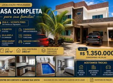 Casa de 4 quartos, Vicente Pires · Casa com 4 quartos à venda em Vicente Pires, Rua 4 - Em Frente ao Taguapark - Escritura de fração