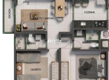 Apartamento · 56m² · 2 Quartos · 1 Vaga · Apartamento com 2 quartos sendo 1 suíte disponível para venda no bairro Santa Mônica em Uberlândia-M