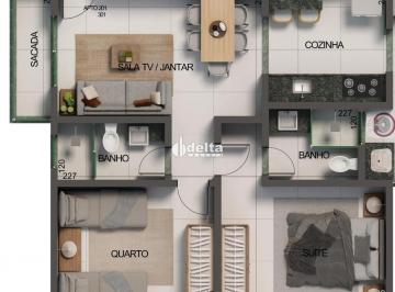 Apartamento · 56m² · 2 Quartos · 1 Vaga · Apartamento com 2 quartos sendo 1 suíte disponível para venda no bairro Santa Mônica em Uberlândia-M