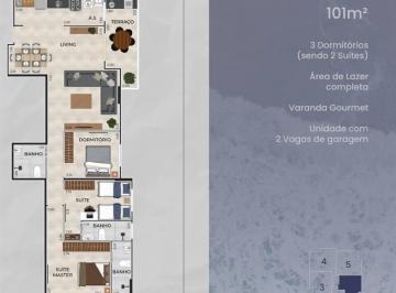 Apartamento · 102m² · 3 Quartos · 2 Vagas · APARTAMENTO COM 101,53 m² - GUILHERMINA - PRAIA GRANDE SP