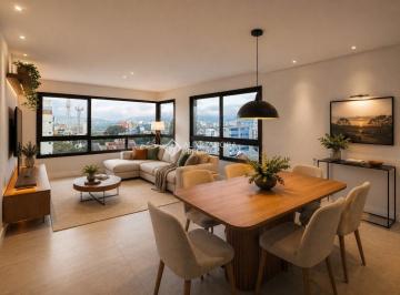 perspectiva decorado (gerada por i.a.) · Apartamento 2 suítes e 2 vagas no Petrópolis - vista panorâmica