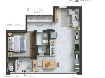 Apartamento · 50m² · 1 Quarto · 1 Vaga · Apartamento para venda em Jardim Das Colinas de 50.00m² com 1 Quarto, 1 Suite e 1 Garagem