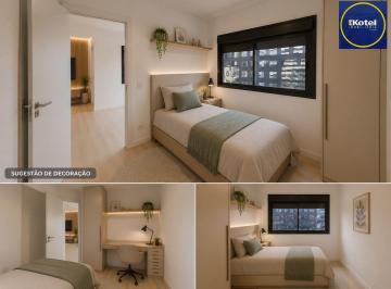 Sugestão de decoração por IA - mobilia e piso não inclusos. · Apartamento de 1 quarto e 1 vaga de garagem no GO CARLOS GOMES