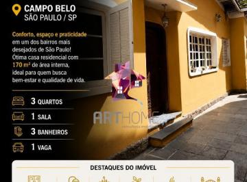 Casa · 170m² · 3 Quartos · 1 Vaga · Casa para Aluguel no Campo Belo com 3 Quartos, Jardim e Churrasqueira (1 vaga)