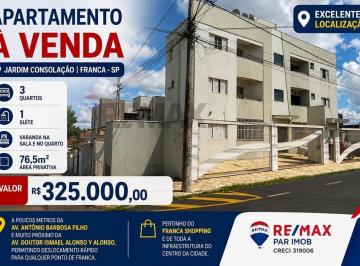 Apartamento · 76m² · 3 Quartos · 2 Vagas · Apartamento com 3 quartos, 1 suíte, 76,5m2, varanda na sala e no quarto no Jardim Consolação - Franc