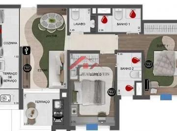 Apartamento · 68m² · 2 Quartos · 1 Vaga · Apartamento para venda em Fundação de 68.00m² com 2 Quartos, 2 Suites e 1 Garagem