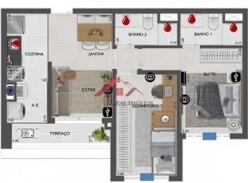 Apartamento · 59m² · 2 Quartos · 1 Vaga · Apartamento para venda em Fundação de 59.00m² com 2 Quartos, 1 Suite e 1 Garagem